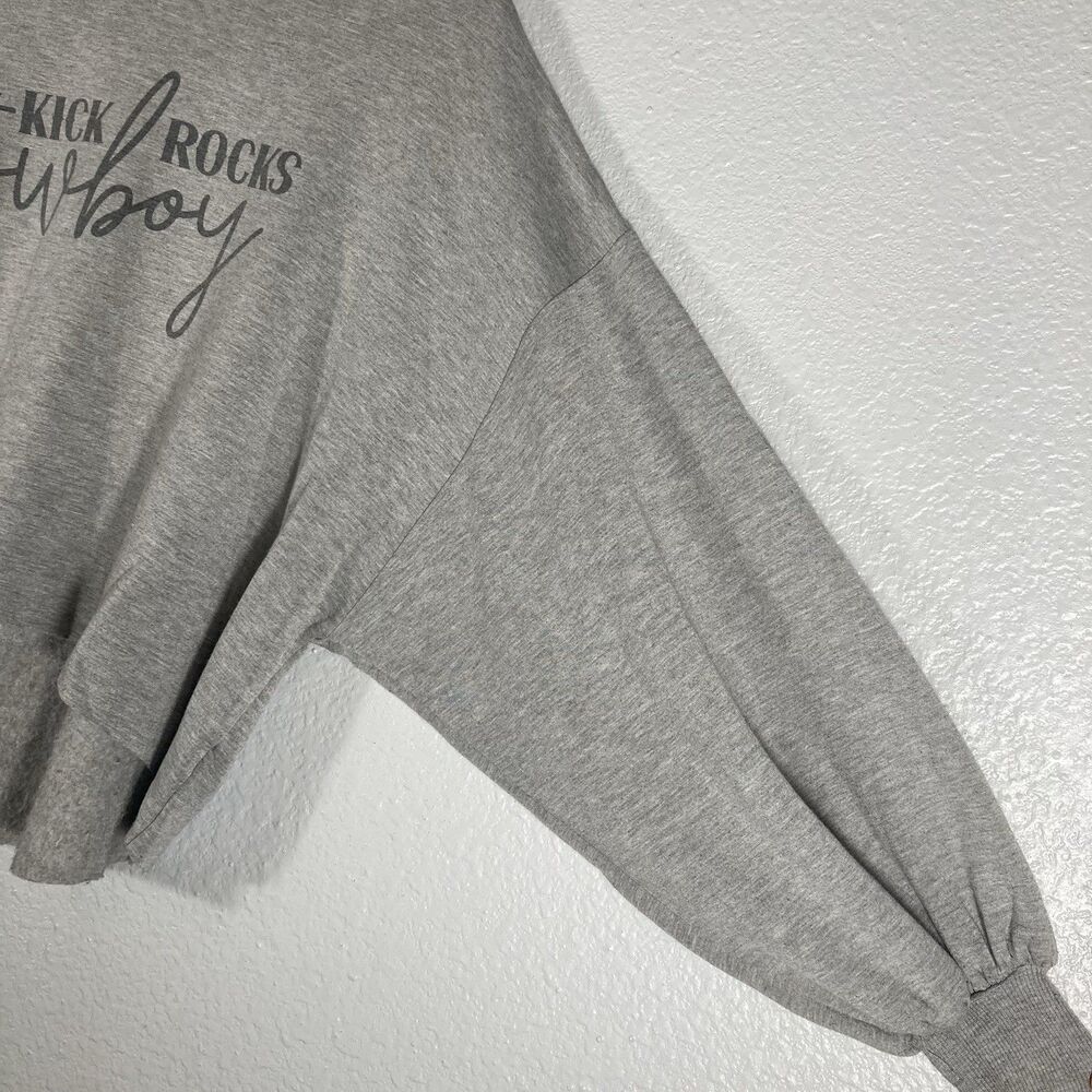 Graphic Western Sweatshirt Kick Rocks Cowboy Oversized Cropped Womens XS Raw Hem - Picture 3 of 9